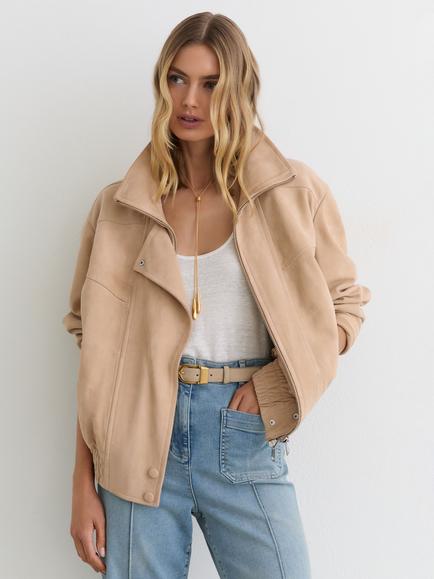 Reiss Petite Petra Funnel Neck Bomber Jacket, Neutral, Neutral