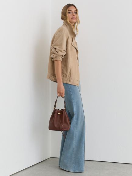 Reiss Petite Petra Funnel Neck Bomber Jacket, Neutral - view 2, Neutral