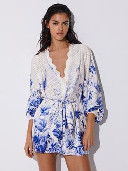 Reiss Bonnie Mini Kaftan, Blue/Ivory, Blue/Ivory