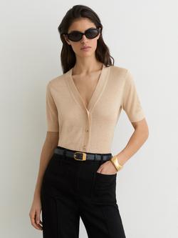 Reiss Seren Short Sleeve Cardigan, Neutral, Neutral