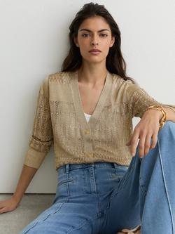 Reiss Suzanne Long Sleeve Textured Cardigan, Gold, Gold