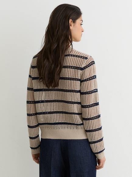 Reiss Skylar Open Knit Striped Jumper, Neutral/Navy - view 2, Neutral/Navy
