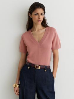 Reiss Valerie Fine Wool Blend Short Sleeve Jumper, Pink, Pink