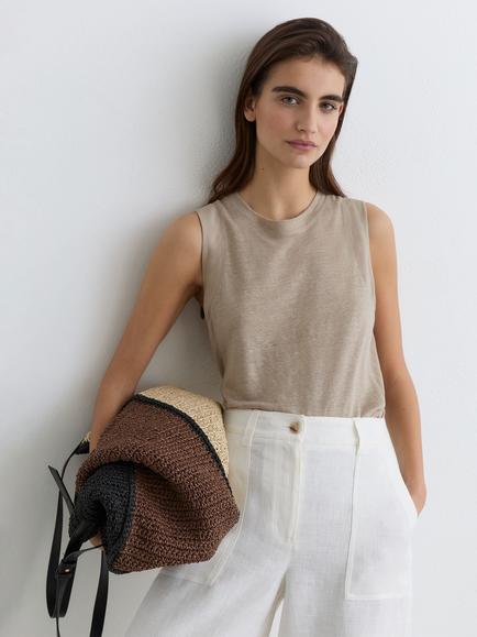 Reiss Amy Pure Linen Sleeveless Vest, Stone Neutral, Stone Neutral