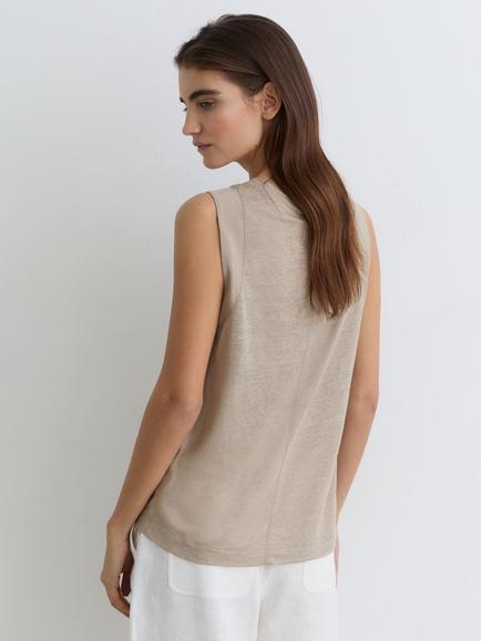 Reiss Amy Pure Linen Sleeveless Vest, Stone Neutral - view 2, Stone Neutral