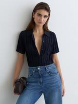 Reiss Audrey Ribbed Short Sleeve Polo Shirt, Navy