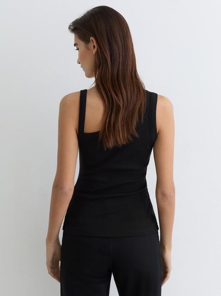 Reiss Aysha Asymmetric Neck Cotton Rich Vest, Black - view 2, Black