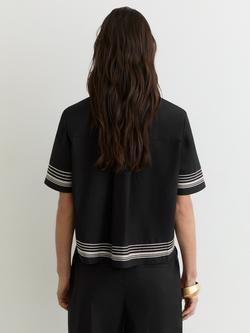 Reiss Cat Boxy Cotton Elbow Length Sleeve Shirt, Black/Ivory - view 2, Black/Ivory