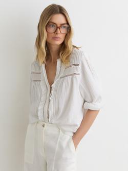 Reiss Clemmie V-Neck Long Sleeve Cotton Blouse, Ivory - view 2, Ivory