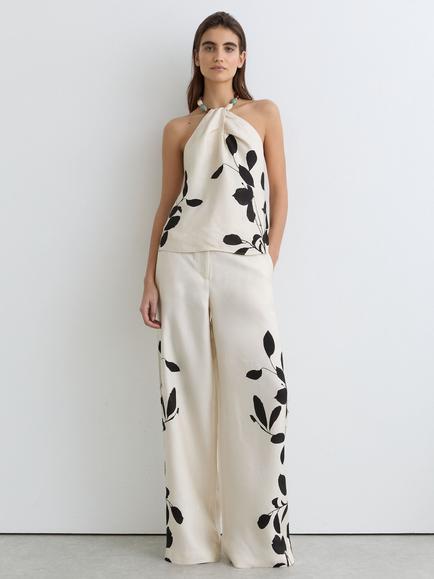 Reiss Delilah Beaded Halterneck Floral Top, Ivory/Black, Ivory/Black