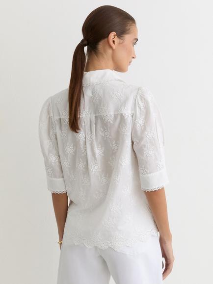Reiss Edwina Embroidered Short Sleeve Blouse, Ivory - view 2, Ivory