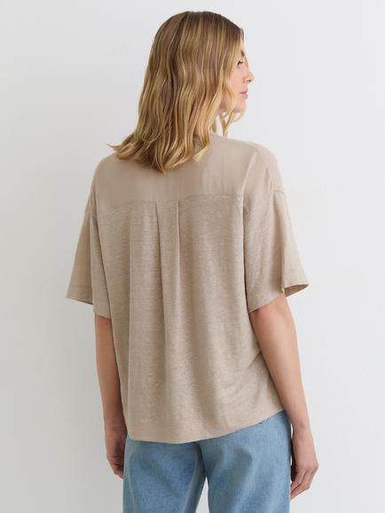 Reiss Ember V-Neck Drop Sleeve Linen Top, Stone Neutral - view 2, Stone Neutral