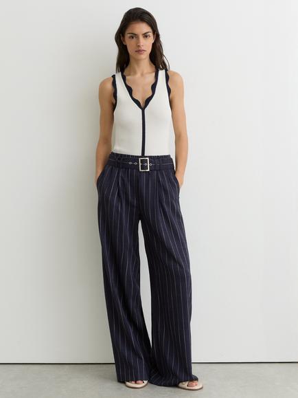 Reiss Freya Ribbed Sleeveless Vest, Ivory/Navy, Ivory/Navy