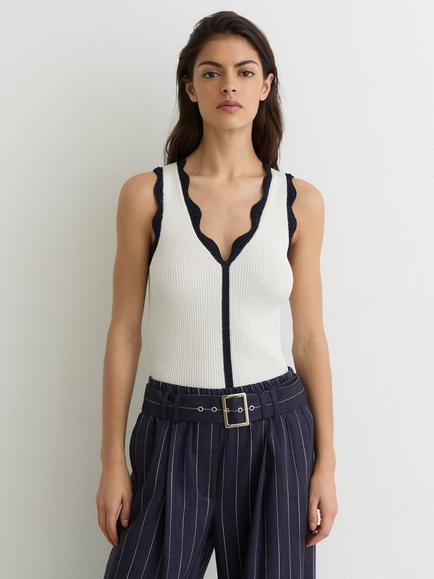 Reiss Freya Ribbed Sleeveless Vest, Ivory/Navy - view 2, Ivory/Navy