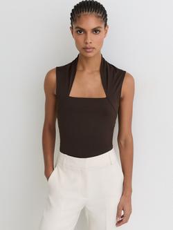 Reiss Harri Square Neck Top, Chocolate Brown, Chocolate Brown