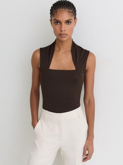 Reiss Harri Square Neck Top, Chocolate Brown, Chocolate Brown