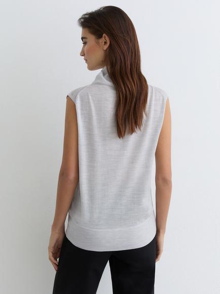 Reiss Honey Wool Funnel-Neck Sleeveless Knit Top, Grey Marl - view 2, Grey Marl
