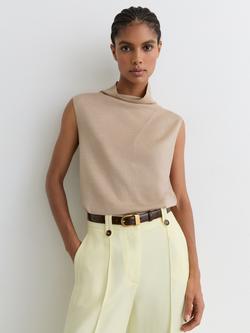 Reiss Honey Wool Funnel-Neck Sleeveless Knit Top, Neutral, Neutral