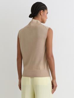 Reiss Honey Wool Funnel-Neck Sleeveless Knit Top, Neutral - view 2, Neutral