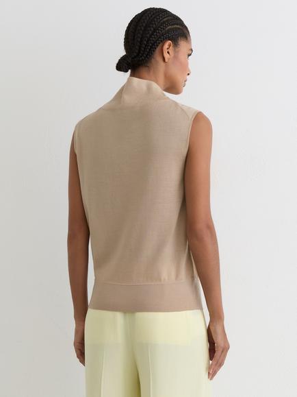 Reiss Honey Wool Funnel-Neck Sleeveless Knit Top, Neutral - view 2, Neutral