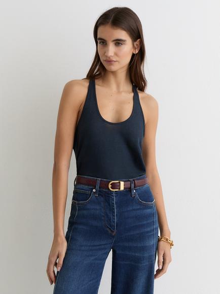 Reiss Lidie Linen Racer Back Vest, Navy - view 2, Navy