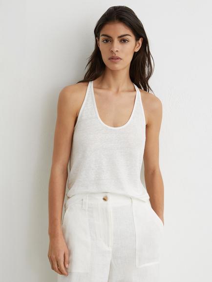Reiss Lidie Linen Racer Back Vest, White, White