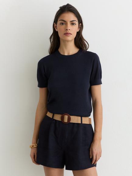 Reiss Livy Short Sleeve Knit Top, Navy, Navy