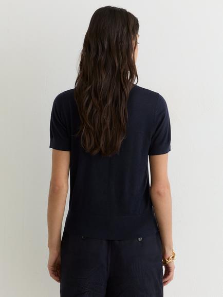 Reiss Livy Short Sleeve Knit Top, Navy - view 2, Navy
