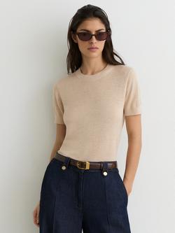 Reiss Livy Short Sleeve Top, Neutral - view 2, Neutral