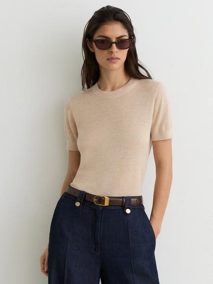 Reiss Livy Short Sleeve Top, Neutral - view 2, Neutral