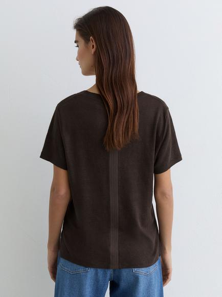 Reiss Lola Pure Linen Short Sleeve V-Neck Top, Chocolate Brown - view 2, Chocolate Brown