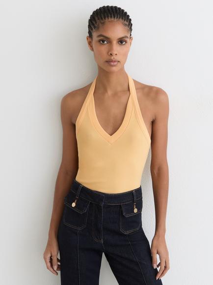 Reiss Nina Halterneck Knitted Top, Yellow, Yellow