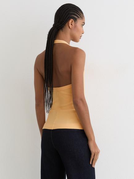 Reiss Nina Halterneck Knitted Top, Yellow - view 2, Yellow