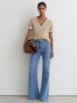 Reiss Ottilie Cotton Linen Blend Textured Knit Top, Neutral/White, Neutral/White