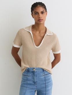 Reiss Ottilie Cotton Linen Blend Textured Knit Top, Neutral/White - view 2, Neutral/White