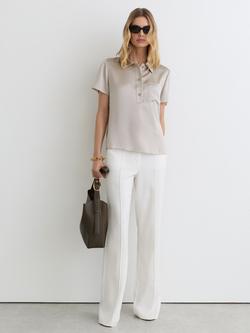 Reiss Polly Pocket Detail Pure Silk Top, Light Grey, Light Grey