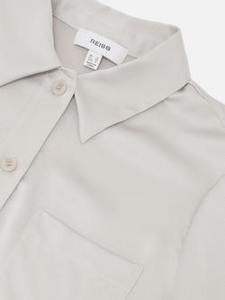 Reiss Polly Pocket Detail Pure Silk Top, Light Grey - view 2, Light Grey