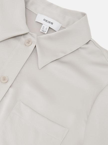 Reiss Polly Pocket Detail Pure Silk Top, Light Grey - view 2, Light Grey