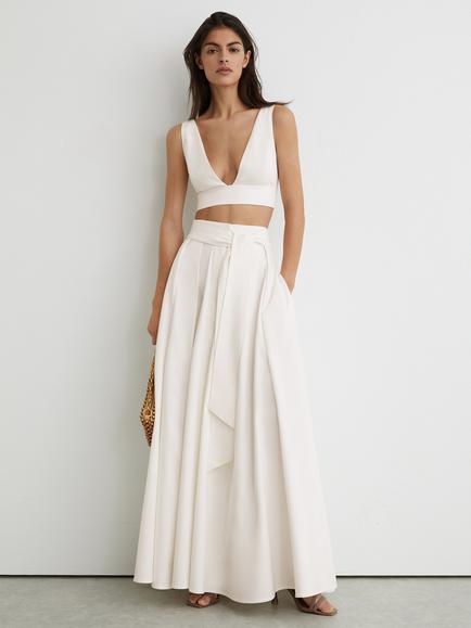 Reiss Simone Cropped V-Neck Bralette Blouse, Ivory, Ivory