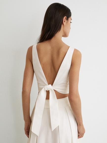 Reiss Simone Cropped V-Neck Bralette Blouse, Ivory - view 2, Ivory