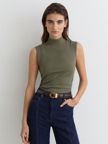 Reiss Simone Sleeveless High Neck Tank Top, Khaki Green, Khaki Green