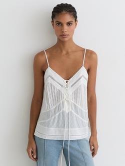 Reiss Tamsin Lace-Up Semi Sheer Cami Top, Ivory, Ivory