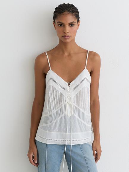 Reiss Tamsin Lace-Up Semi Sheer Cami Top, Ivory, Ivory