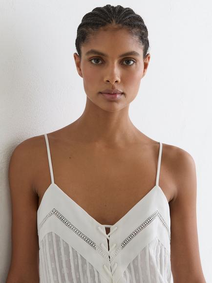 Reiss Tamsin Lace-Up Semi Sheer Cami Top, Ivory - view 2, Ivory