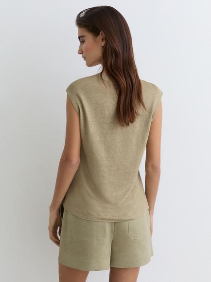 Reiss Taylor Linen Twist Detail T-Shirt, Green - view 2, Green