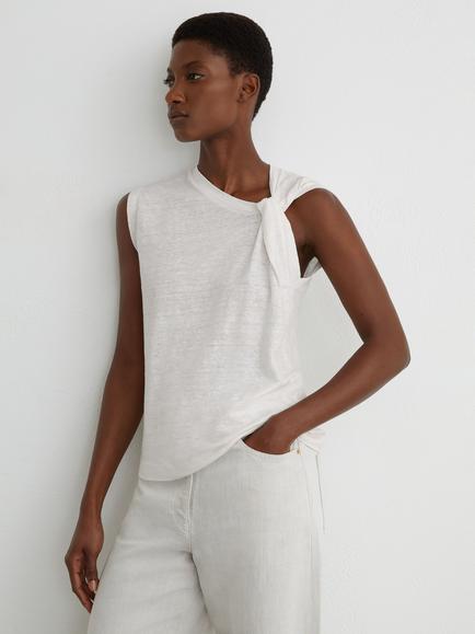 Reiss Linen Twist Detail T-Shirt, White, White