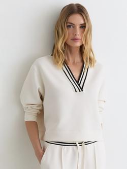 Reiss Verity Stripe Neck Sweatshirt, Ivory, Ivory