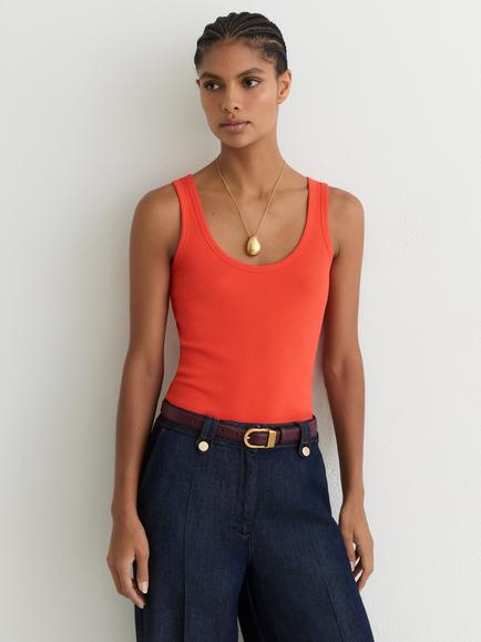 Reiss Violet Scoop Neck Ribbed Vest Top, Coral Pink