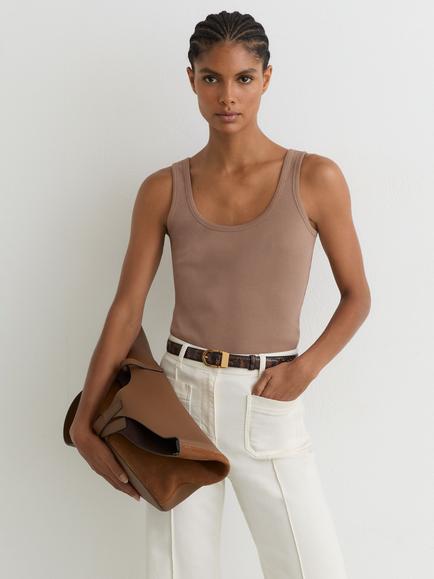 Reiss Violet Scoop Neck Ribbed Vest Top, Taupe Neutral