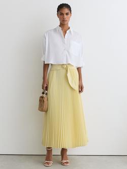 Reiss Amelie A Line Pleated Midi Skirt, Yellow, Yellow